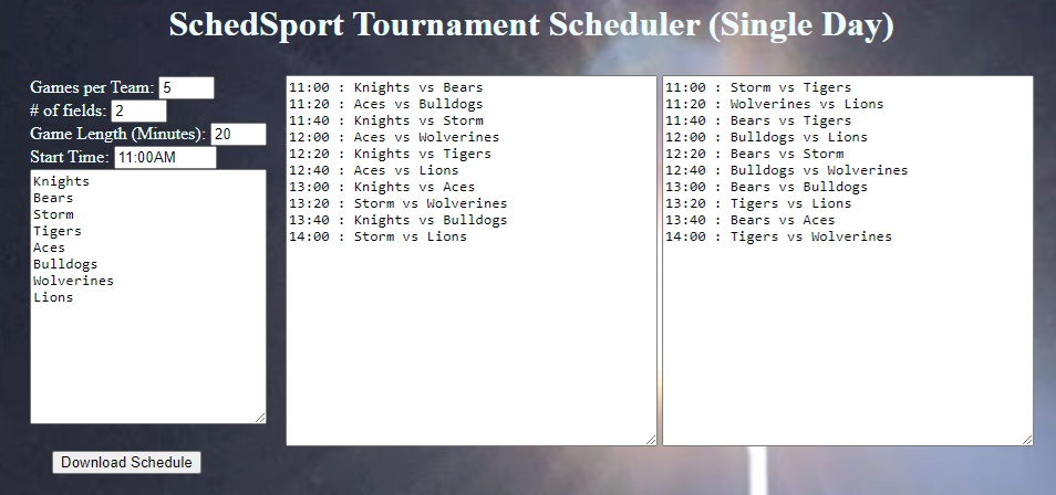 screen shot of scheduler